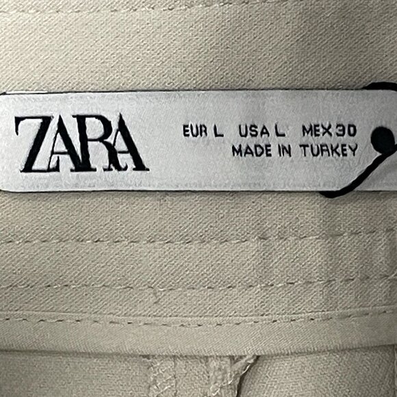 Zara Cream Pleated Tapered Hi-Rise Button Pants Lined Trousers Large L (36x26) - Picture 3 of 9